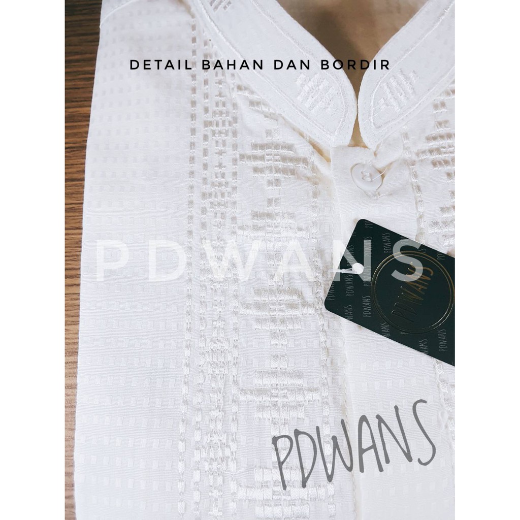 Baju Koko Muslim Dewasa Lengan Panjang Kemeja Koko Bordir Putih Tulang PDWANS - RDPJG02-6