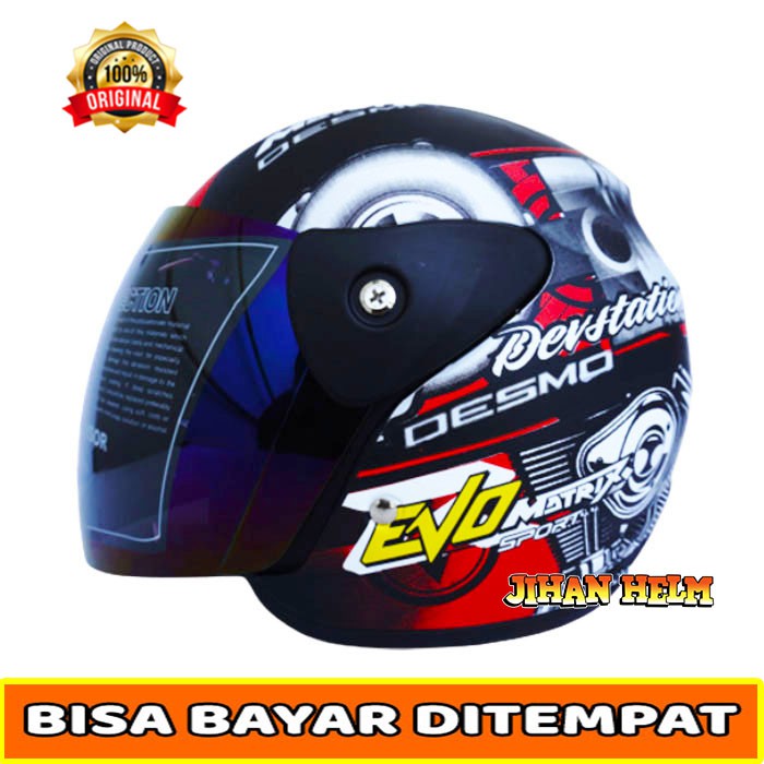 HELM HALF FACE JM / HELM JM SNI PRIA / HELM JM EVO TURBO BLACK DOFT TERMURAH