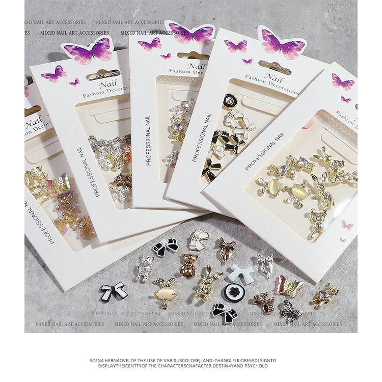 【 COD 】Hiasan Kuku 3D/BUNGKUS Gaya Jepang Bentuk Pita/beruang/kupukupu Untuk Aksesoris Nail Art Wanita Butterfly