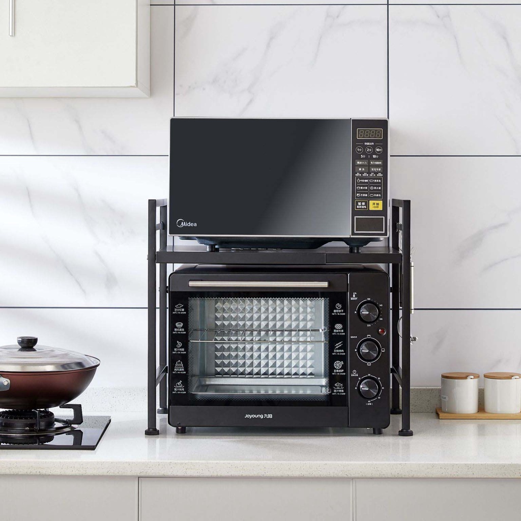 HOVELSHOP Rak Oven Microwave Adjustable Penyimpanan Perlengkapan Bumbu Dapur Multifungsi