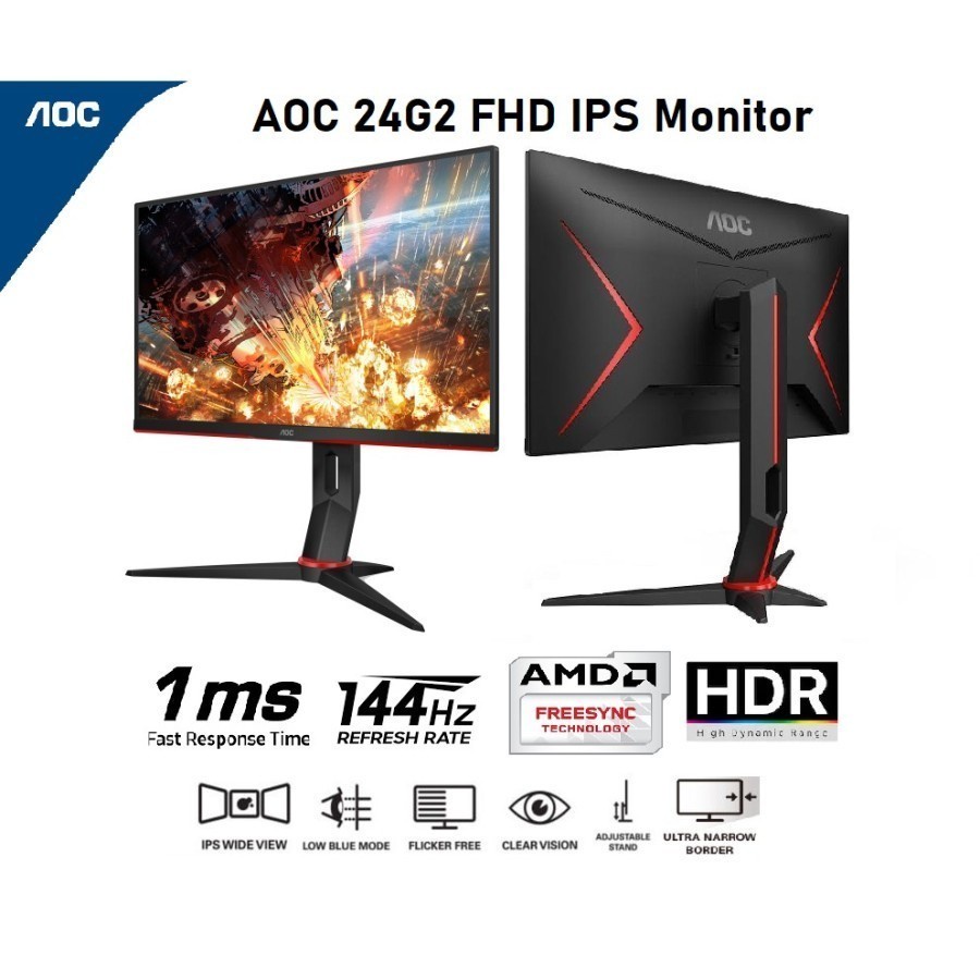 LED MONITOR GAMING AOC 24G2 24 INCH 144Hz/ IPS /FHD/FRAMELESS