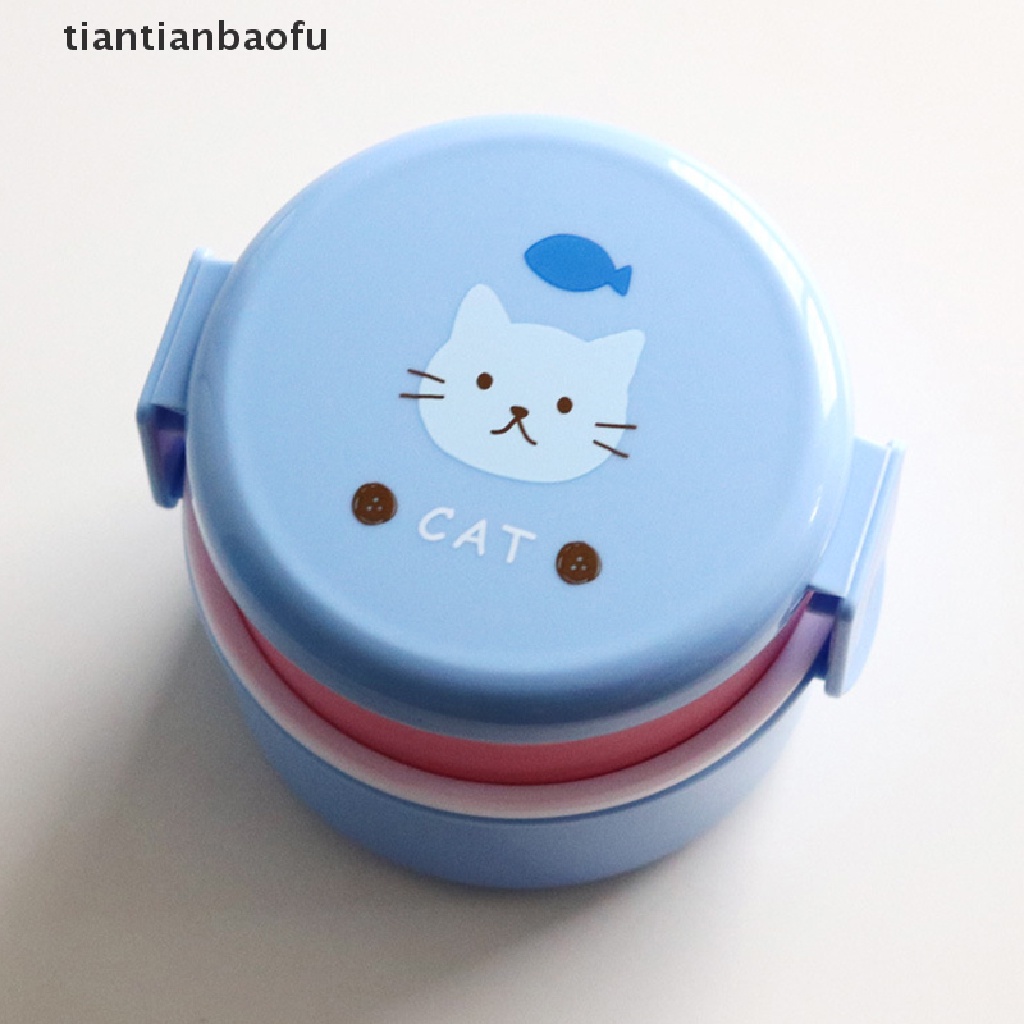 Kotak Makan Siang Bento Mini Double layer Bentuk Bulat Ukuran 540ml Gaya Jepang Untuk Anak