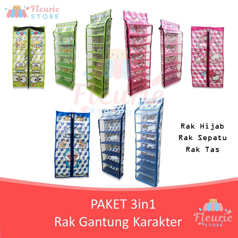 PAKET Rak Gantung Karakter 3in1 ( Tas+Sepatu+Jilbab ) HBO HSO HJO Murah