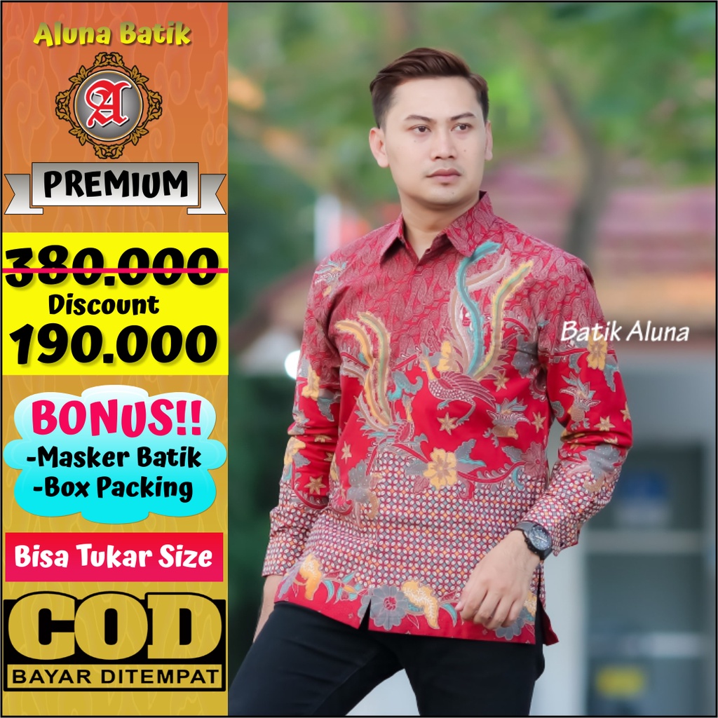 Baju Pria Lengan Panjang Motif Batik Lengan Panjang Premium Batik Aluna PCW 115