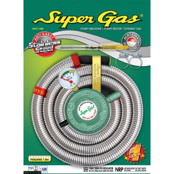 Regulator Super Gas + Selang Gas Stainless 1,8M