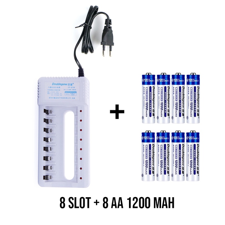 Paket Charger Baterai 6 slot AA/AAA Bonus 6 PCS AA Battery