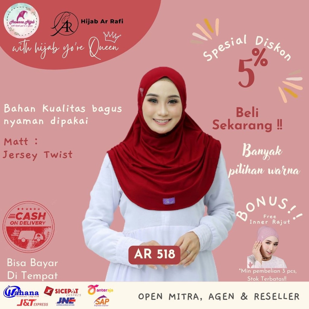 Arrafi Hijab Terbaru Bergo  Sport Olahraga Pendek Tali Non Pet Jersey Twist AR 518