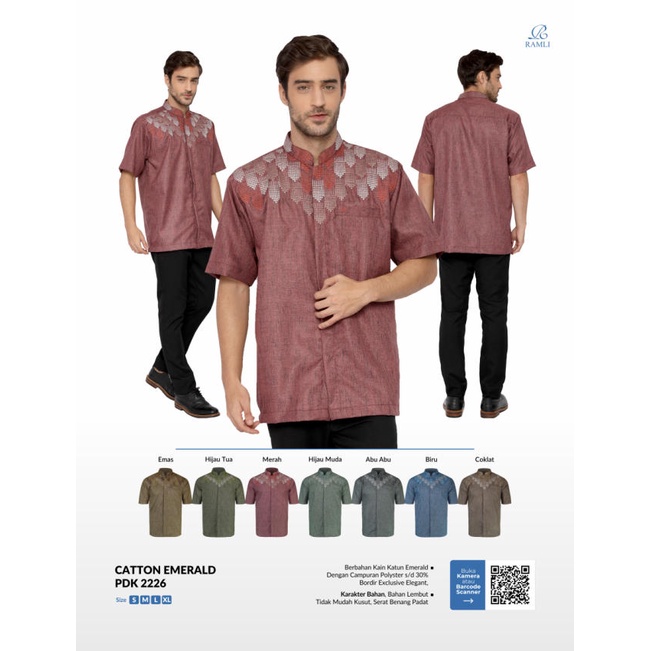 Baju Koko Ramli Lengan Pendek Katun Emerald Bordir