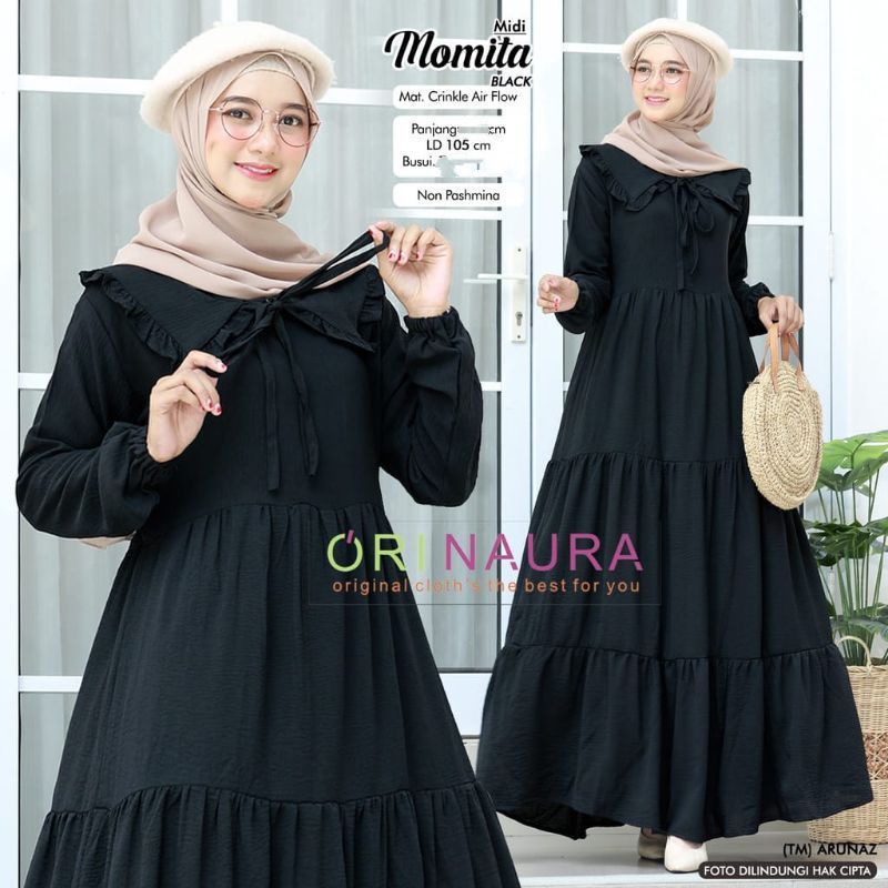 MOMITA MIDI DRESS CRINKLE AIRFLOW | MIDI DRESS SUSUN | GAMIS MUSLIM BUSUI TERBARU