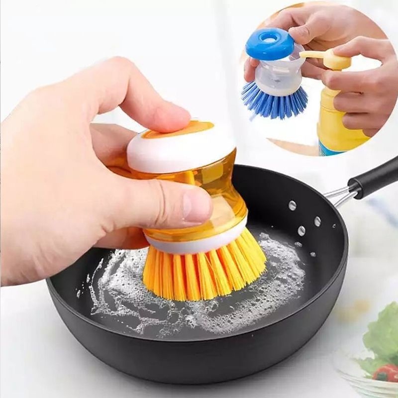 Sabut Cuci Piring Spons Sikat Pencuci wajan panci Dispenser Tempat Sabun Tombol Pencet otomatis Brush Pembersih wastafel alat masak lainnya anti ribet | GROSIRXPRESS