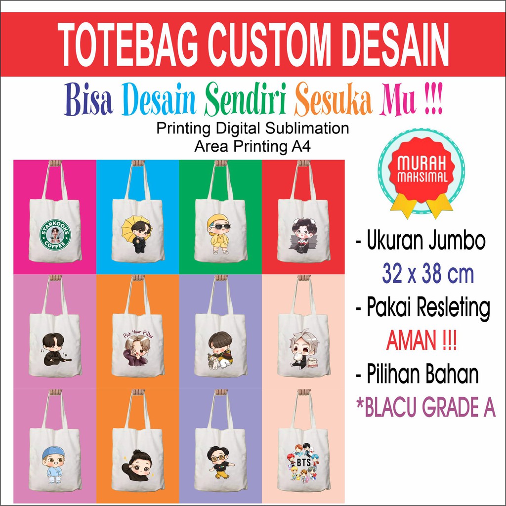 

Totebag BISA CUSTOM DESAIN Goodie Bag Blacu GRADE A