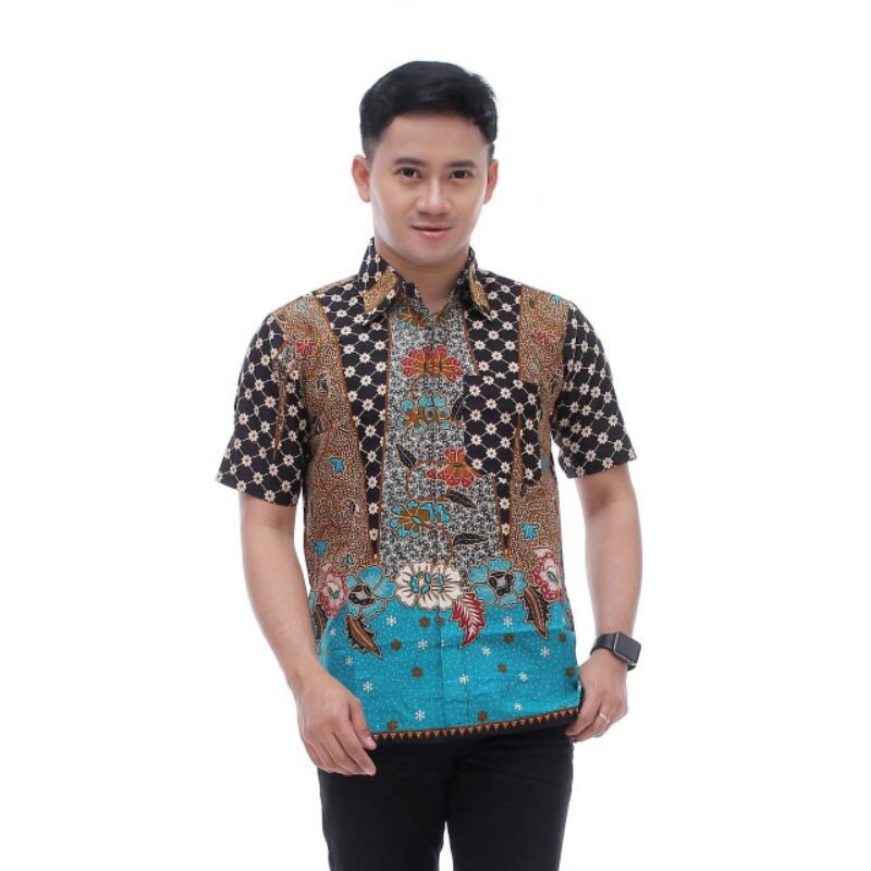 BATIK COUPLE KELUARGA sania ruffle ori ndoro jowi dnt motif Sinaran Tosca-Kemeja Pendek