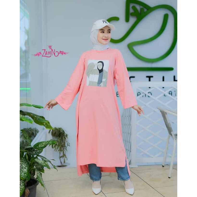 Kaos Midi Dress zahin combed dan Alina set outher mutiara mewah terbaru gamis wanita terkini