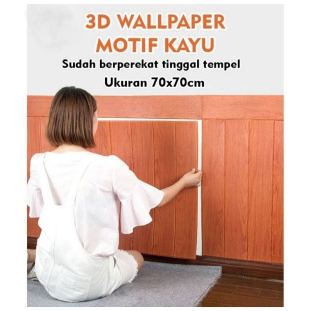 WALLPAPER 3D MOTIF KAYU 70X70 CM TEBAL 3MM