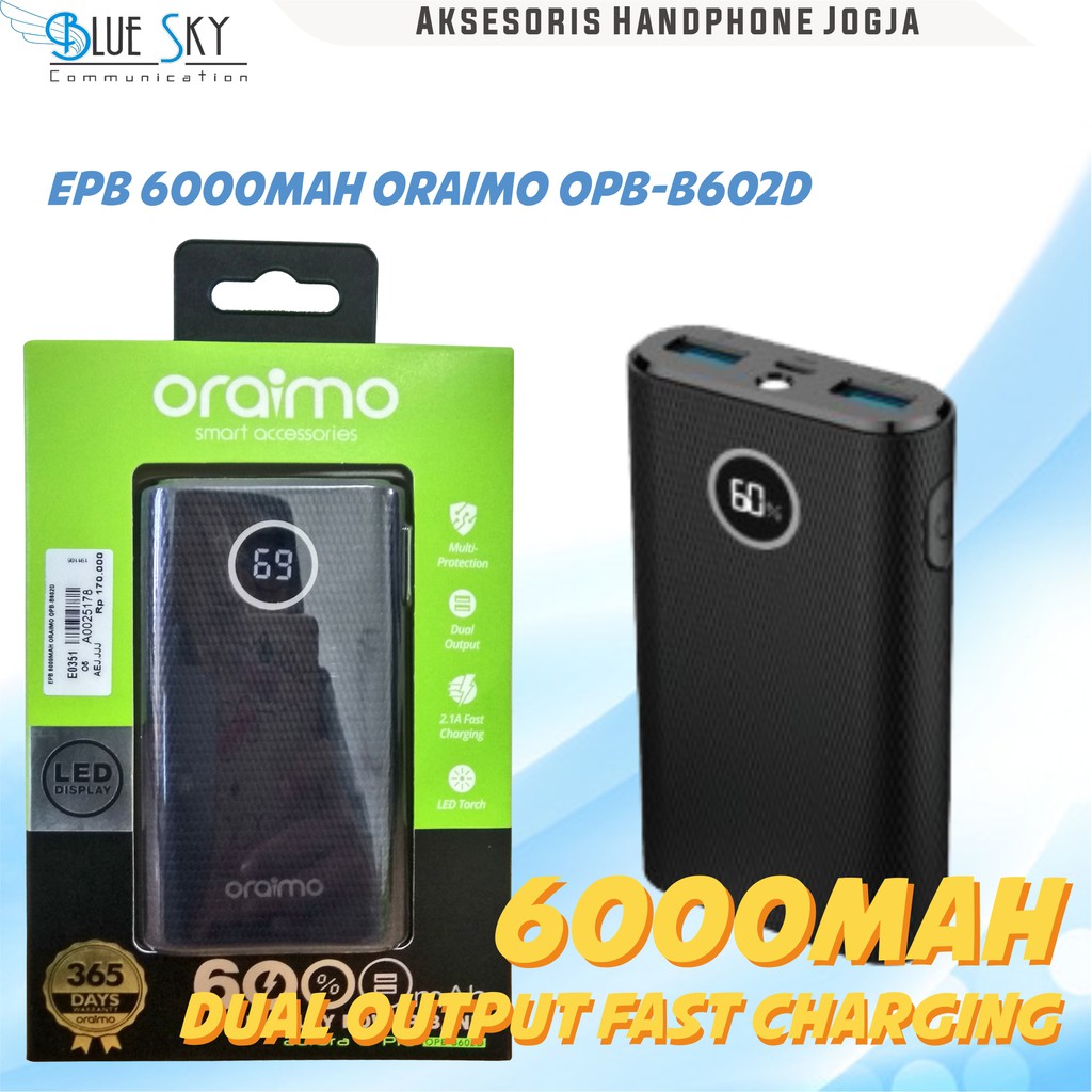 POWERBANK ORAIMO OPB-B602D 6000MAH DUAL USB