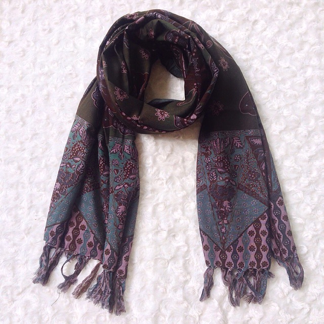 Omah Etnik Syal Scarf Batik Motif Kupu 02-Hijau Pudar Keunguan