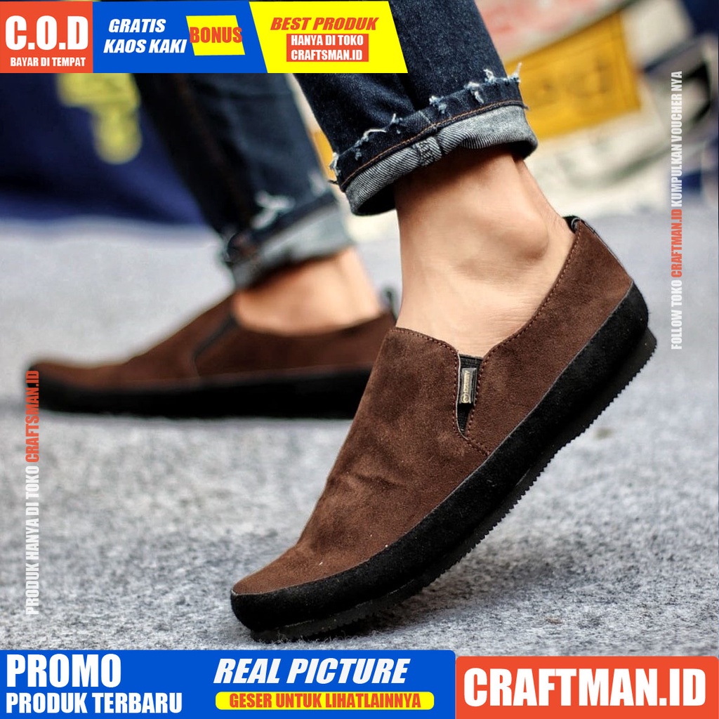 CRAFTS - Sepatu Slip on Pria Sepatu Pria Casual Kulit Asli Suede