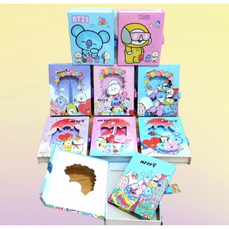 BUKU DIARY BTS / BT21 - BESAR CATATAN DIARY KUNCI GEMBOK BTS RED PINK BLUE / LOCK PERSONAL NOTEBOOK KUNCI TEBAL ARMY KPOP