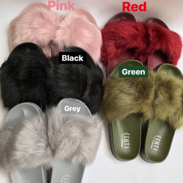 FURRY SANDAL FENTY puma sendal bulu halus premium import slop kasual high quality