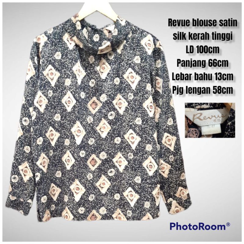 Revue blouse satin silk kerah tinggi