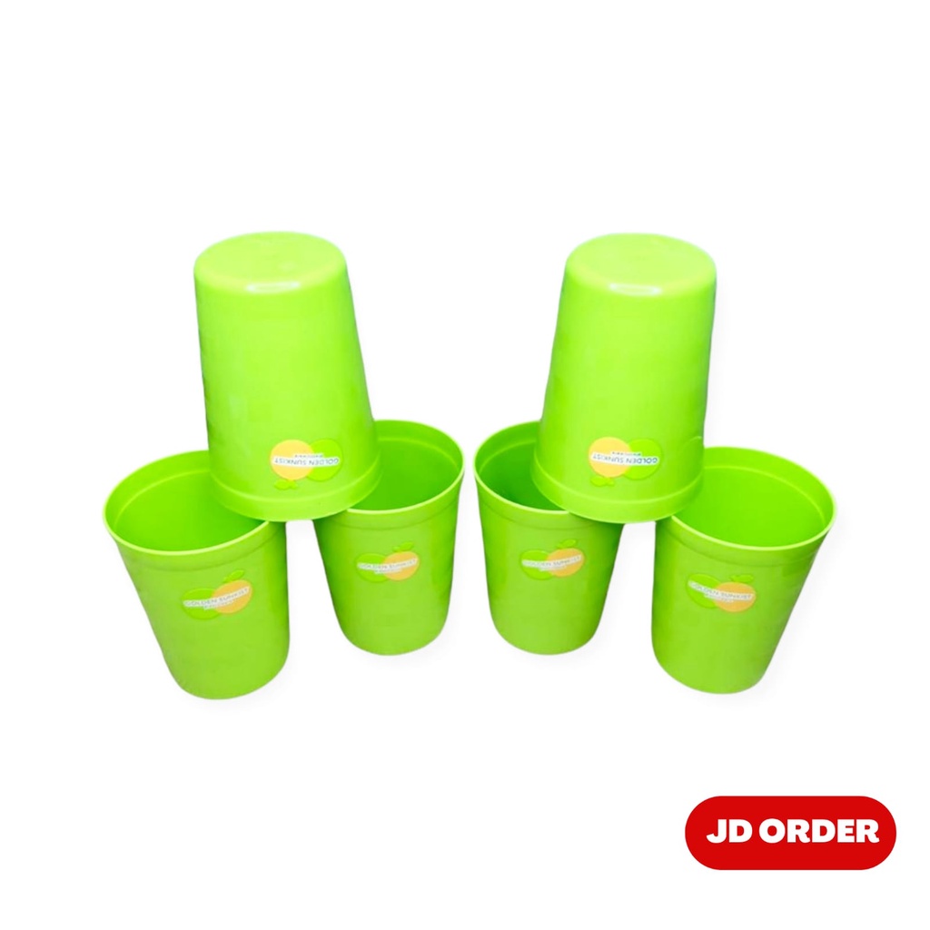 SET Gelas Plastik G-5013 Plus Tempat Gelas Segi GS-1087 Golden Sunkist