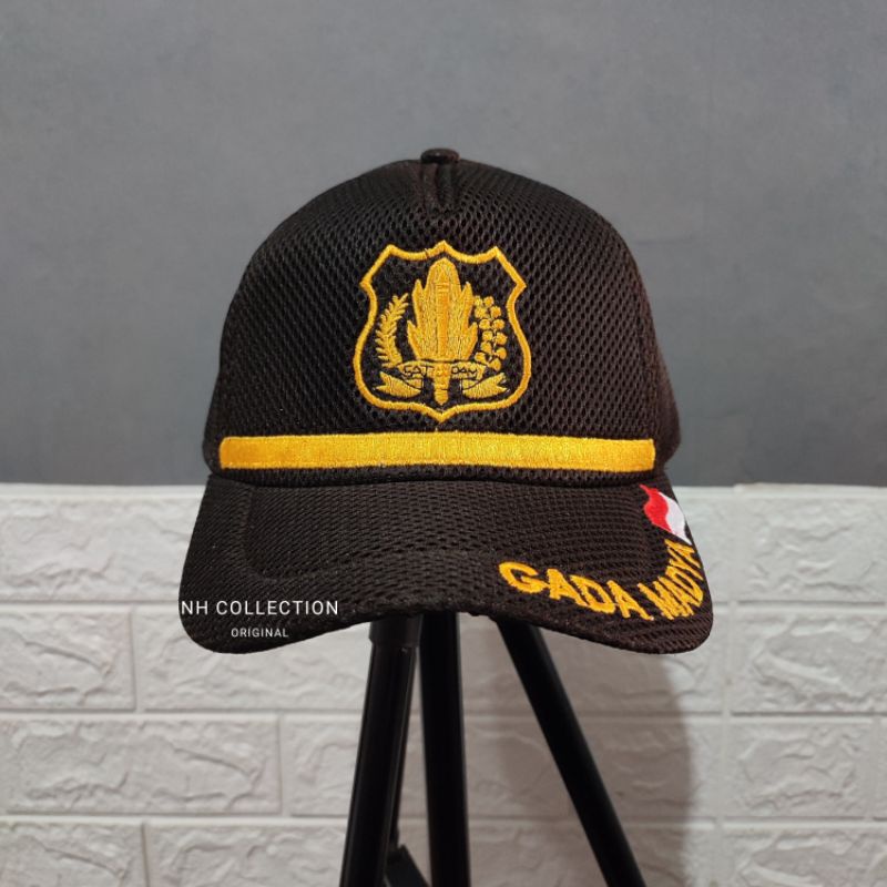 Topi SECURITY/SATPAM GADA MADYA Terbaru Coklat Tua Jaring Custom Nama Dan PT Request