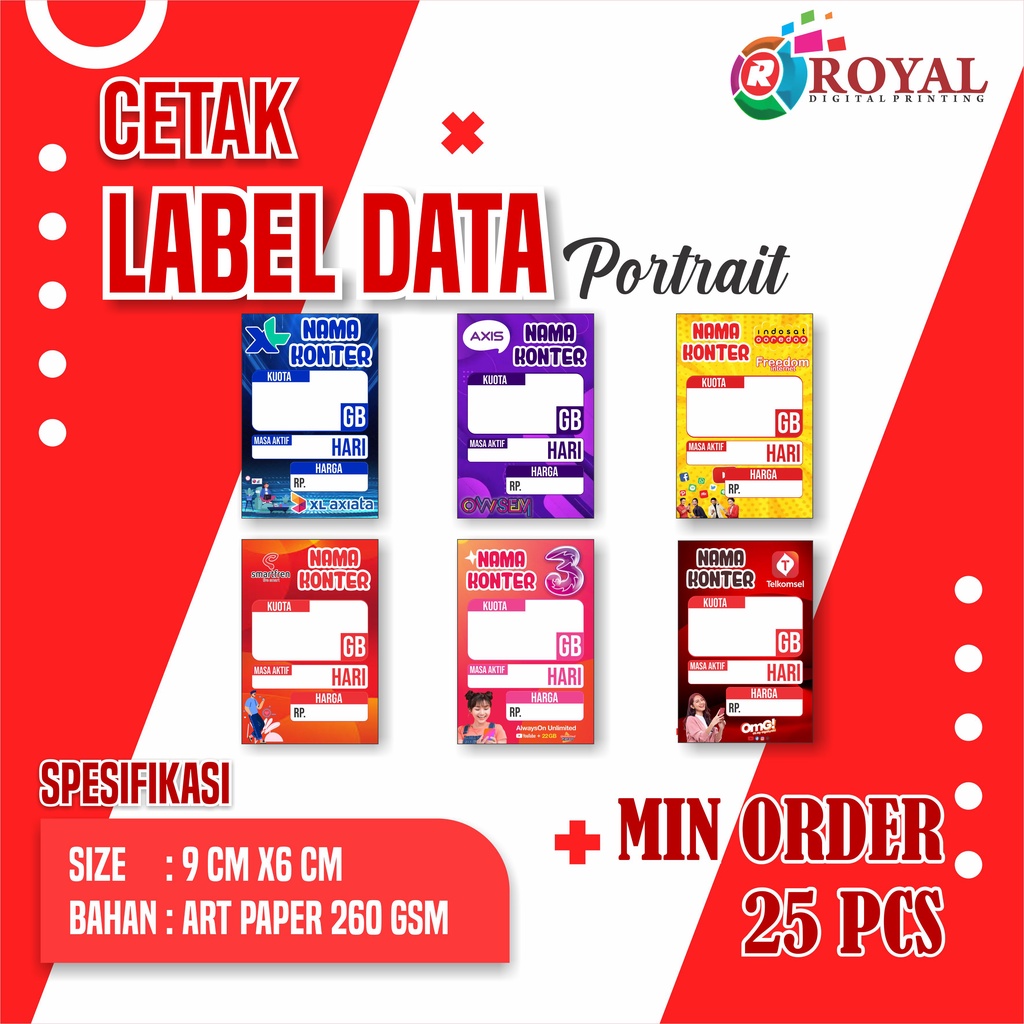 Cetak Display Harga Paket Data Etalase Konter Murah / Label Voucher Pajangan / Label Paket Data Portrait