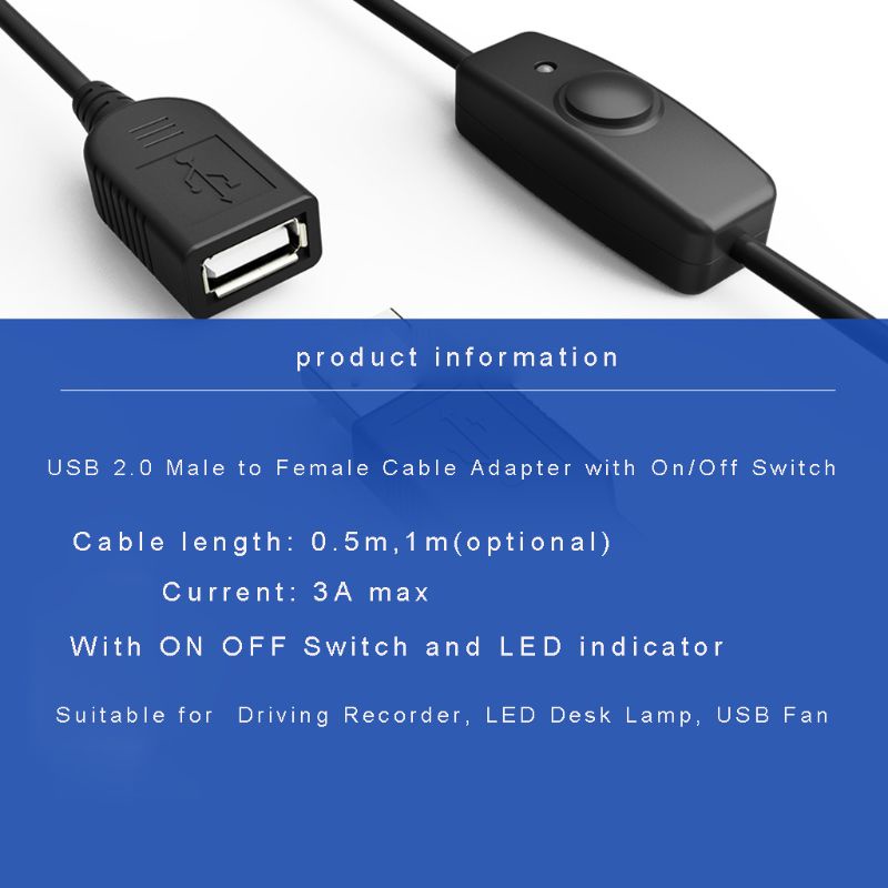 Cre 50/100cm USB 2.0 A Extension Extender Male to Female Kabel Hitam Dengan Saklar