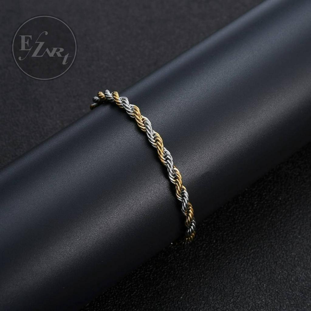 GELANG / KALUNG PRIA RANTAI TAMBANG TEBAL KOMBINASI GOLD SILVER TITANIUM STEEL ANTI KARAT HIP HOP