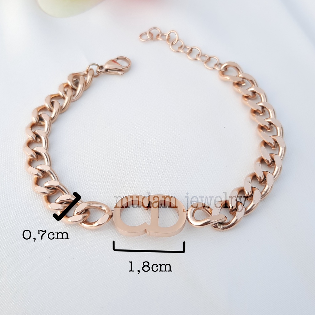 Gelang Tangan Rantai Lebar 0,8cm Titanium Model C. Di*r Tersedia Warna Rose Gold, Gold dan Silver
