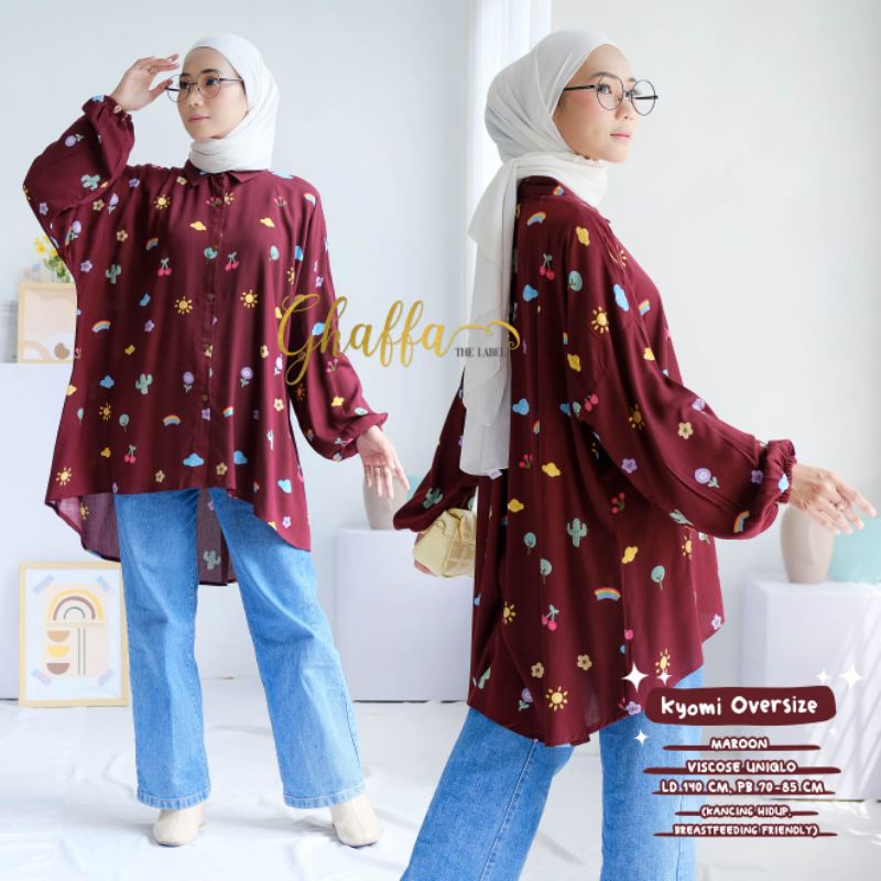 Blouse motif / Kyomi oversize maroon by ghaffa the label / Oversize muslimah warna maroon