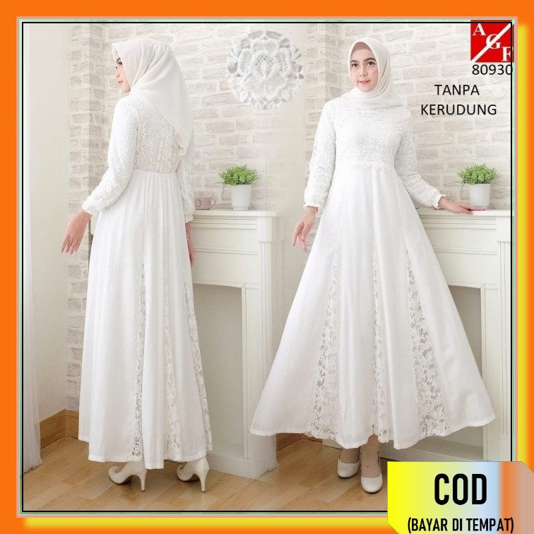 Belanja Sekarang (Model Baru)Size M,L,Xl/Gamis Johra /Gamis Bruka MB556  Putih Brukat Syari Putih Le