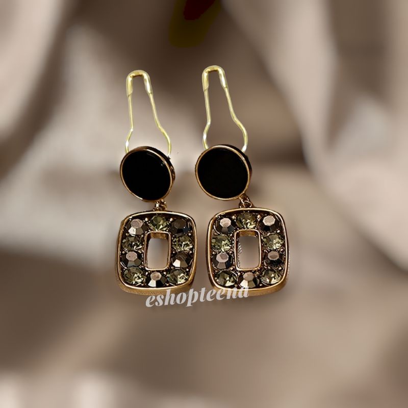 A140 anting hijab petak mata hitam gold_anting jilbab