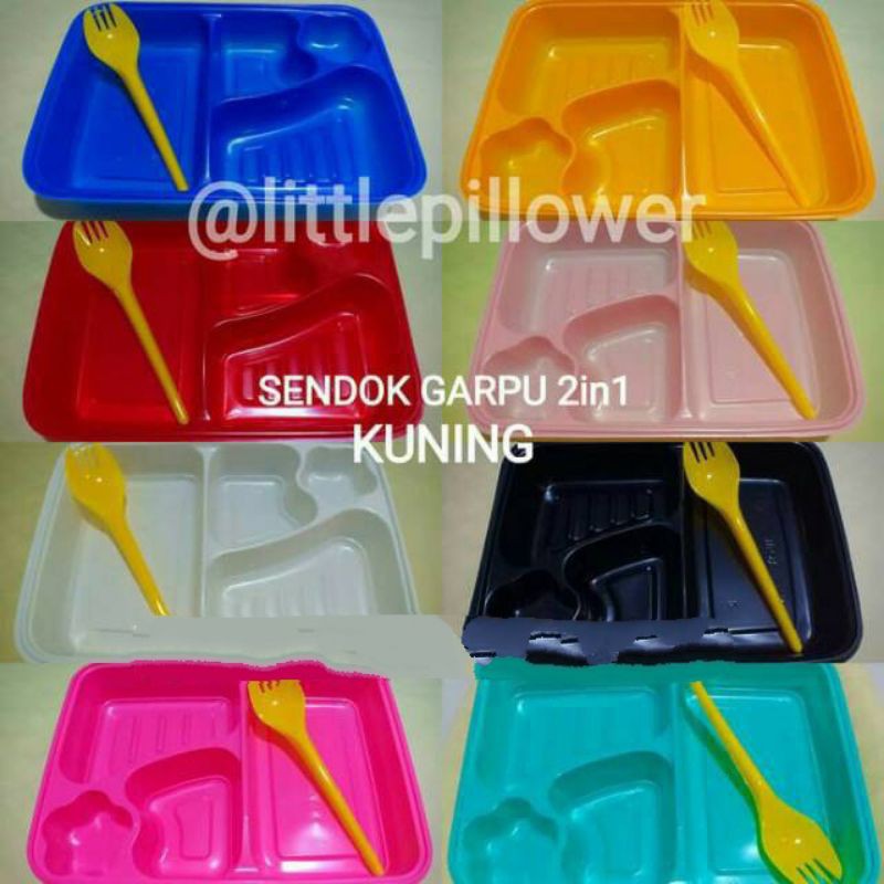 (ISI 25PCS) 1set MIKA BENTO + SENDOK 2in1/Set Tray Bento Sendok Garpu