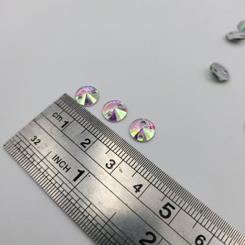 DIAMON RESIN KRISTAL MOTIF BULAT LANCIP UKURAN 8 MM WARNA PUTIH PELANGI AB KUALITAS AA KILAU BAGUS PER LUSIN