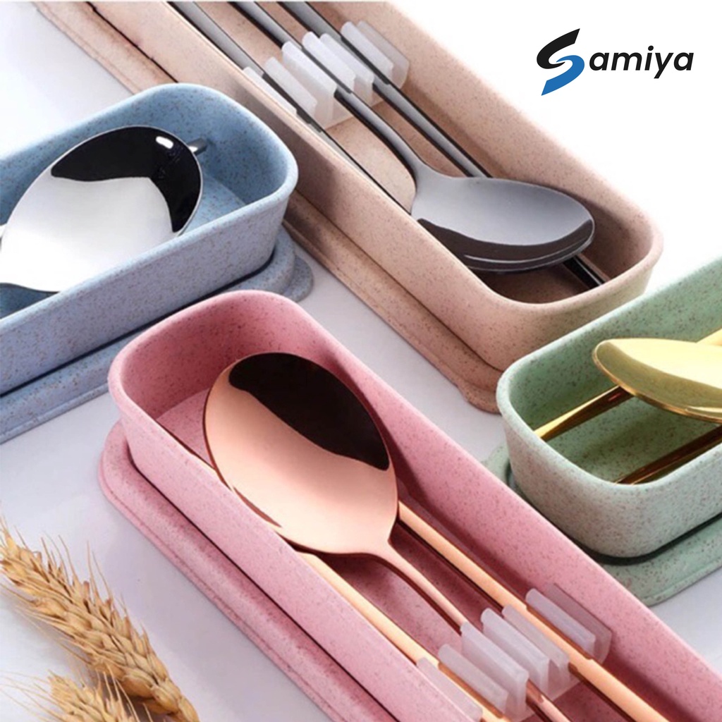 sendok sumpit korea stainless / chopstick spoon korea / sujeo set korea FREE KOTAK BOX ( TERIMA CUSTOM PRINT NAMA dan LOGO )