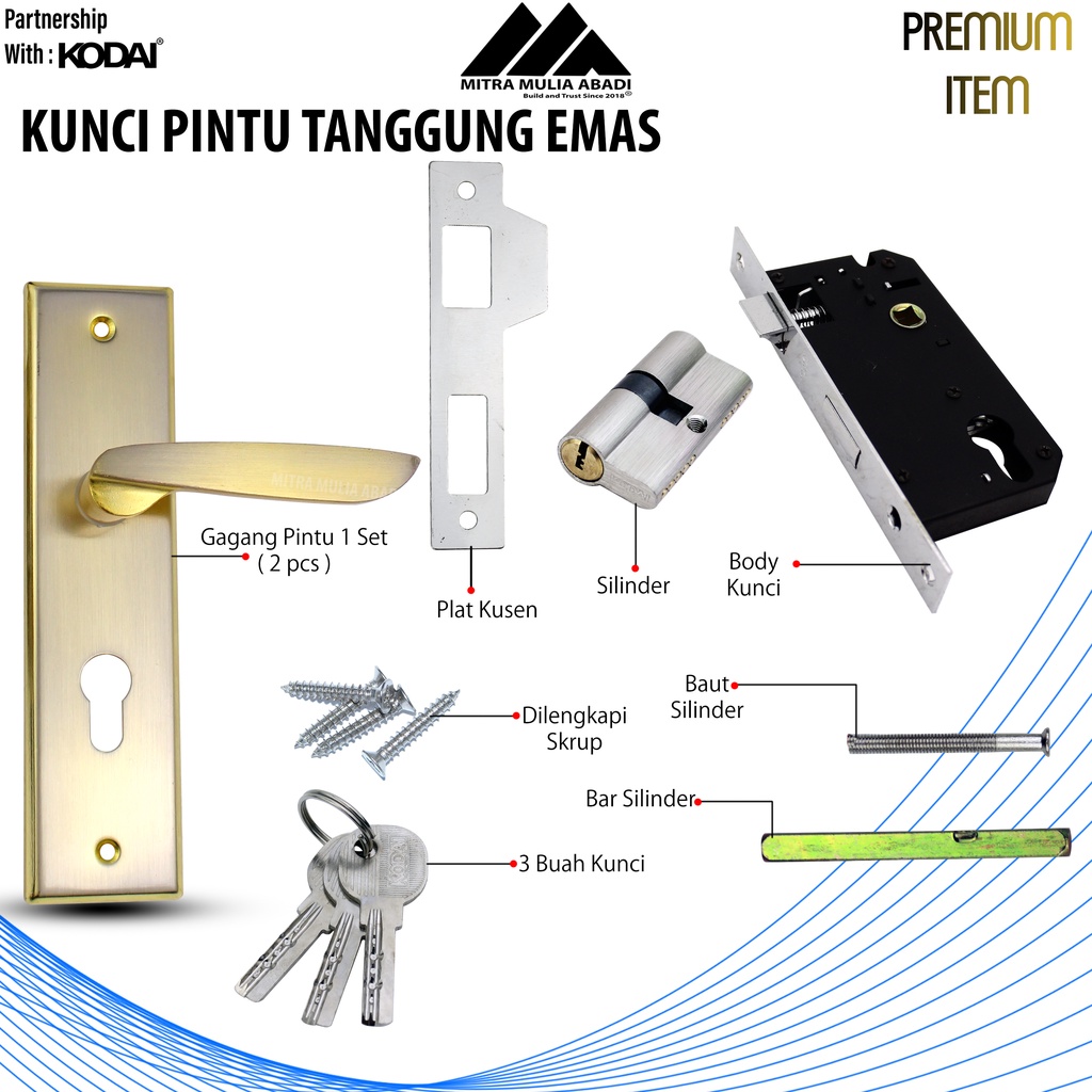 Kunci Pintu Tanggung Silver By KODAI Medio Gagang Minimalis I Fullset