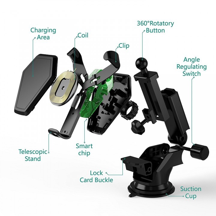 SCIENORM N5 QI Wireless Charger 2 in 1 Fast Charging Dashboard Holder