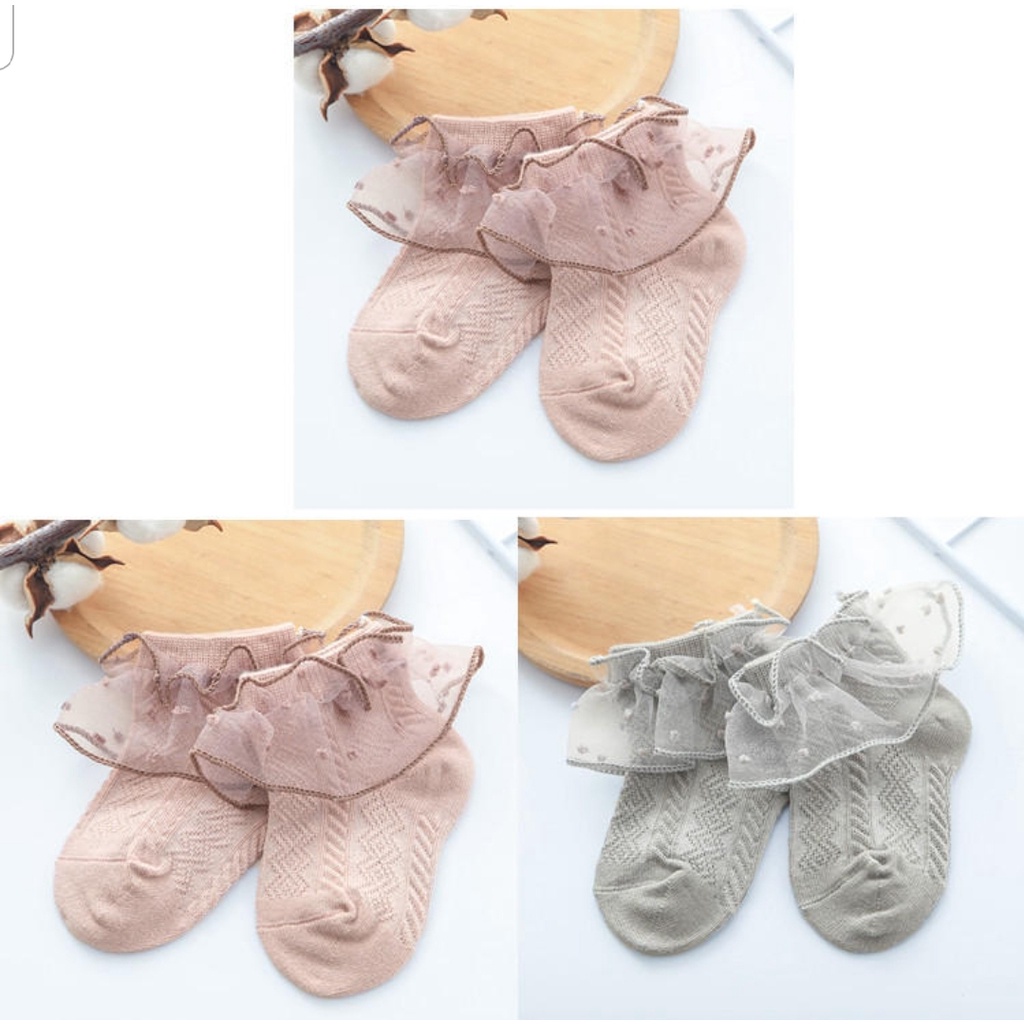 Kaos kaki renda bayi satin / Kaos kaki bayi perempuan motif polos renda