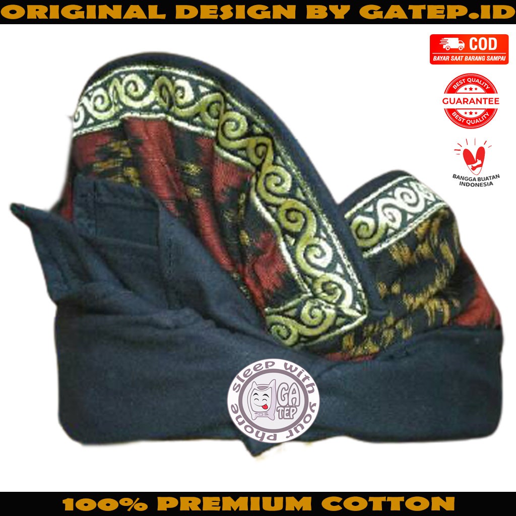 Udeng Bali Hitam Polos Lis Songket Keong Setengah Jadi / Ikat Kepala Bali / Topi Bali / Blangkon