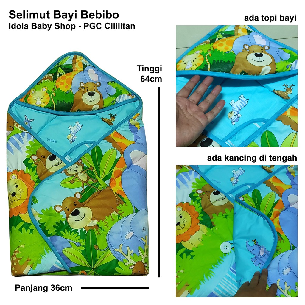 Bebibo Selimut Bayi Motif size 98x98cm Selimut Topi free Plastic Case