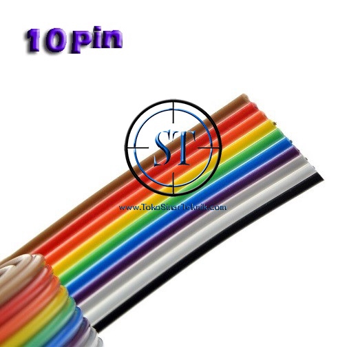 Kabel Pelangi 10P Rainbow Cable Warna Pipih 10 Jalur Serabut Pita 10 Pin 10pin panjang Per 1 Input Audio Power Aktif Ampli Bisa Disolder  Meter