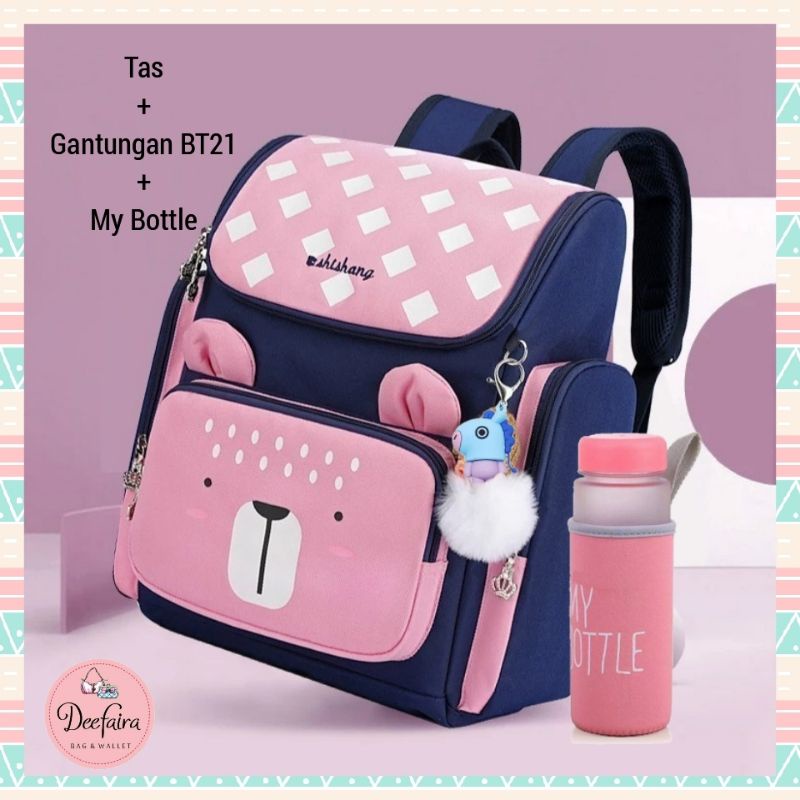 Tas Anak Perempuan Tas Sekolah TK SD  Ransel Wanita Free My Bottle Gantungan BT21