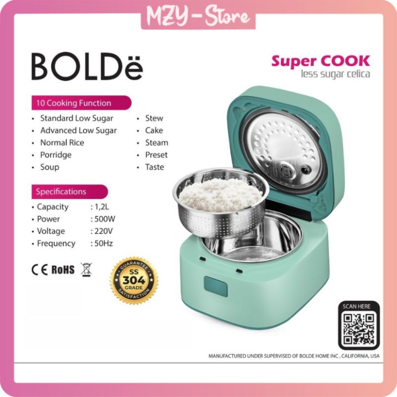 (FREE Hadiah) BOLDe Super Cook Less Sugar Celica Rice Cooker Bolde 1.2 Liter Tosca Beige - ORIGINAL