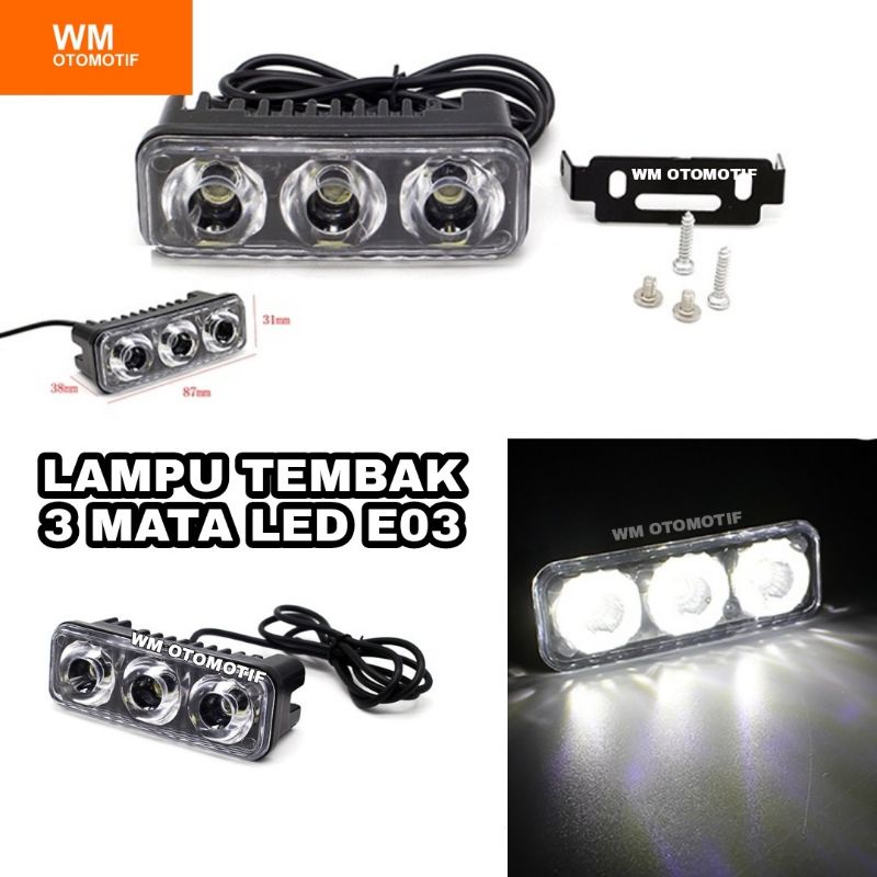 Lampu Tembak LED E03 Sorot Cree 3 Mata 2 Mode Motor Mobil E03R Kabut Worklight Lampu Bar Offroad DRL Flash Running Tembus Kabut CWL OWL