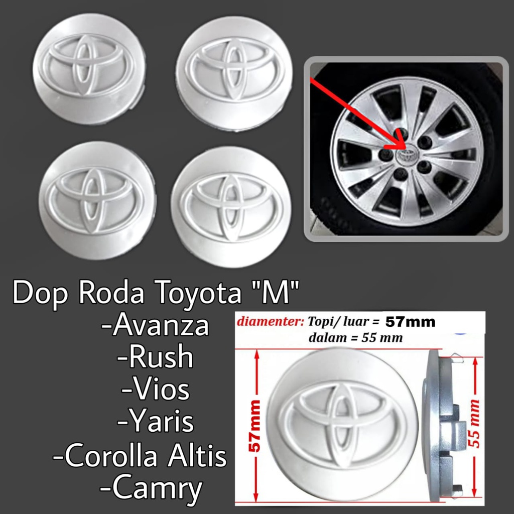 Tutup Dop Roda Velg TOYOTA "M" untuk AVANZA RUSH VIOS YARIS CAMRY COROLLA ALTIS