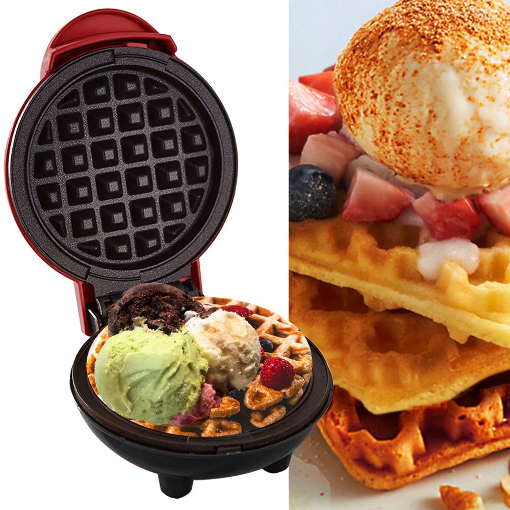 Mini Maker Waffle Pembuat Waffle, Pancake, Kentang, Paninis, Pizza