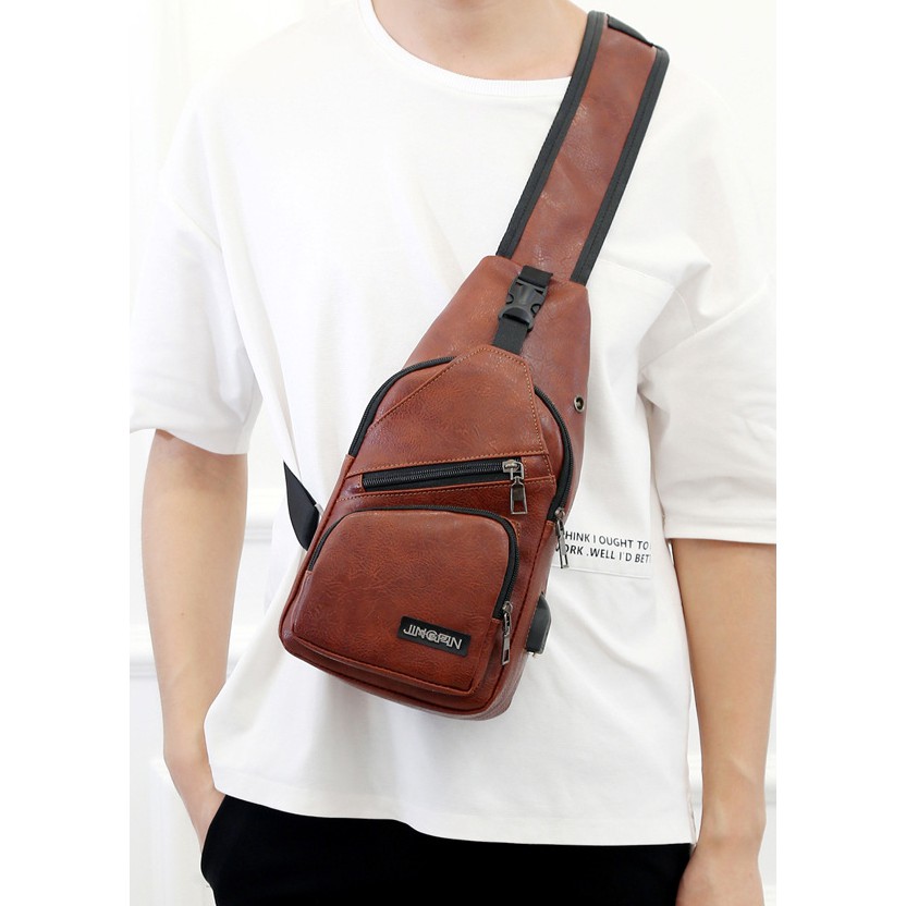 SA B 305 Tas Selempang Pria Usb port Charger