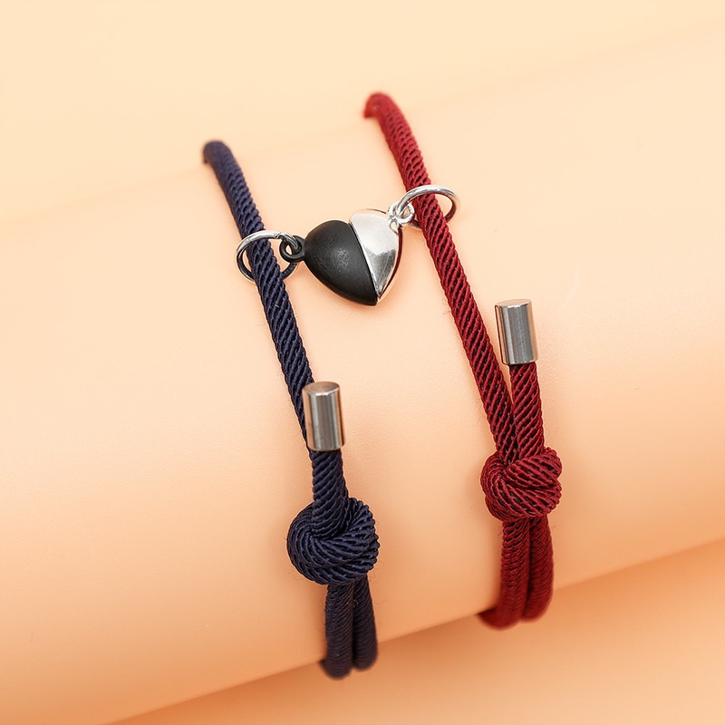 2 Pcs / Pasang Gelang Tali Rantai Magnet Warna-Warni Dapat Disesuaikan Desain Hati Hitam Putih
