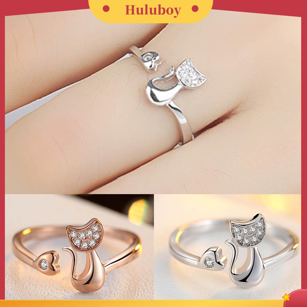 Hu Hu Hu Hu Hu Alat Bantu Pasang Kacamata♡ 1pc Cincin Model Terbuka Desain Kucinghati Hias Cubic Zirconia Untuk Wanita